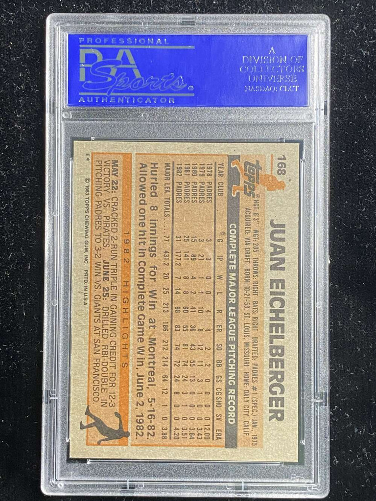 1983 Topps #168 Juan Eichelberger Padres PSA 8 NM-Mint
