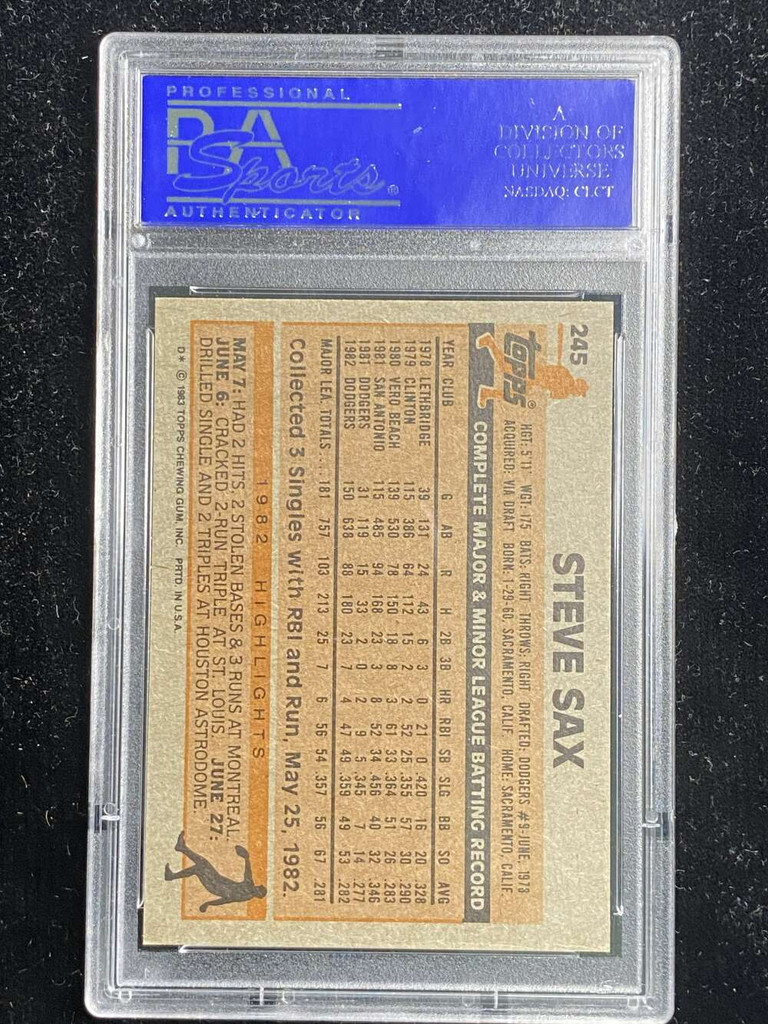 1983 Topps #245 Steve Sax Dodgers PSA 8 NM-Mint