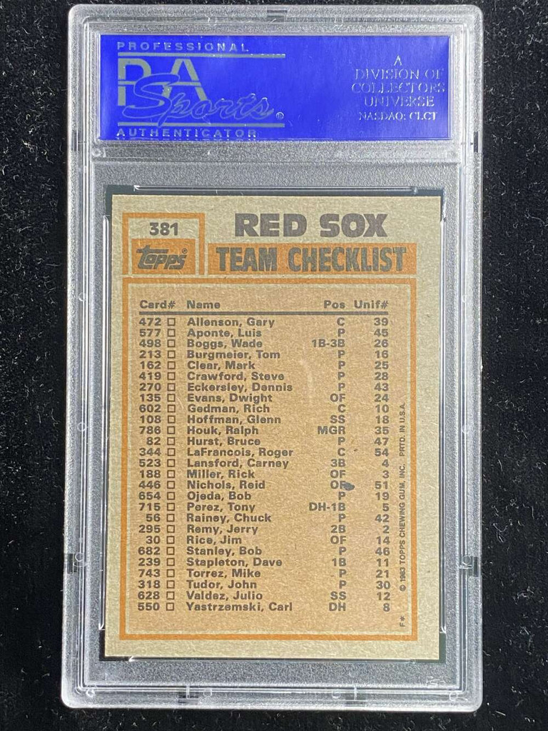 1983 Topps #381 Jim Rice Red Sox PSA 8 NM-Mint Bob Stanley Team Leaders