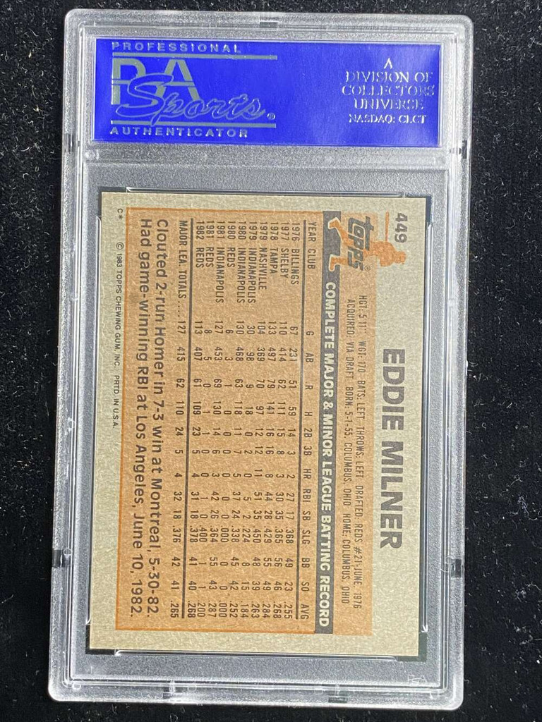 1983 Topps #449 Eddie Milner Reds PSA 8 NM-Mint