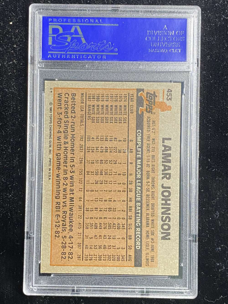 1983 Topps #453 Lamar Johnson Rangers PSA 8 NM-Mint