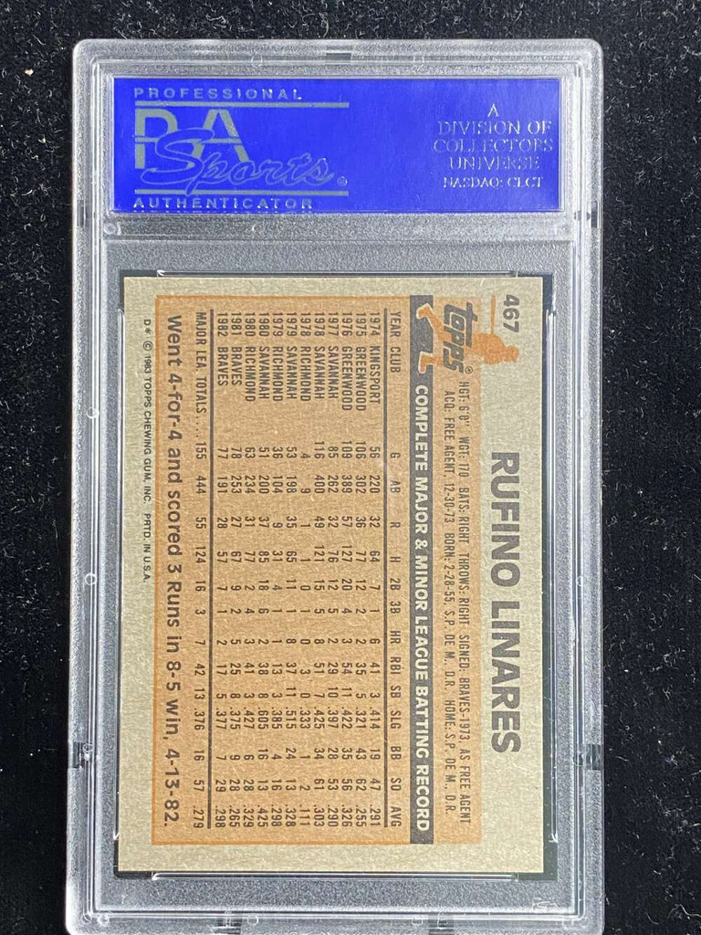 1983 Topps #467 Rufino Linares Braves PSA 8 NM-Mint