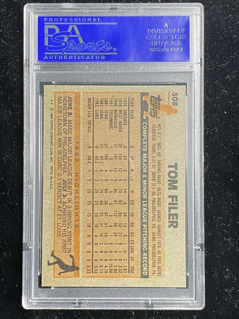 1983 Topps #508 Tom Filer Cubs PSA 8 NM-Mint