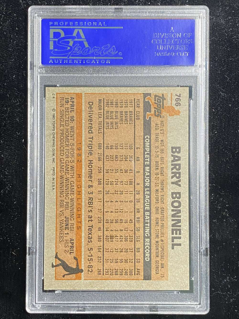 1983 Topps #766 Barry Bonnell Blue Jays PSA 8 NM-Mint