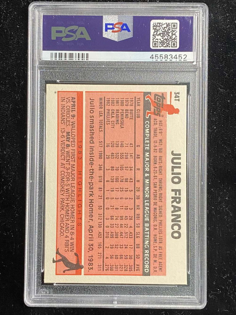 1983 Topps Traded #34T Julio Franco Indians PSA 9 Mint RC ID: 526851