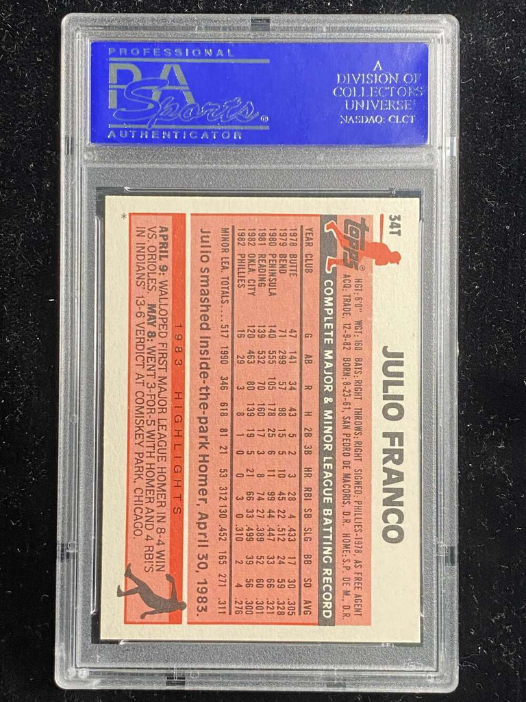 1983 Topps Traded #34T Julio Franco Indians PSA 9 Mint RC ID: 526852