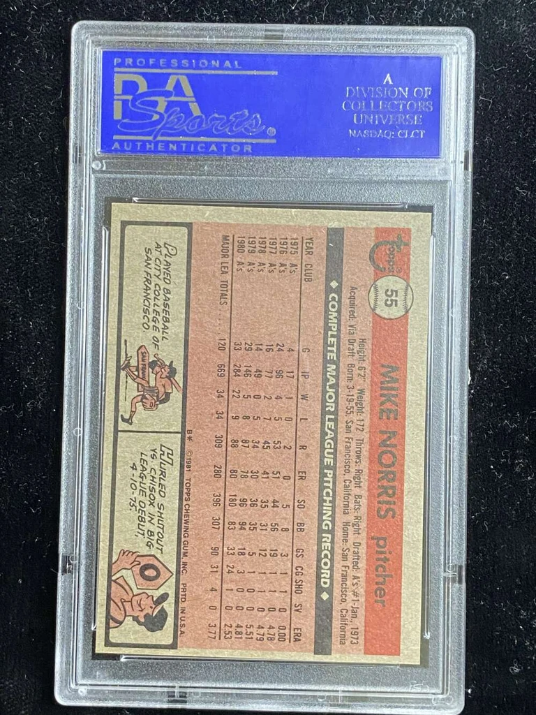 1981 Topps #55 Mike Norris A's PSA 8 NM-Mint