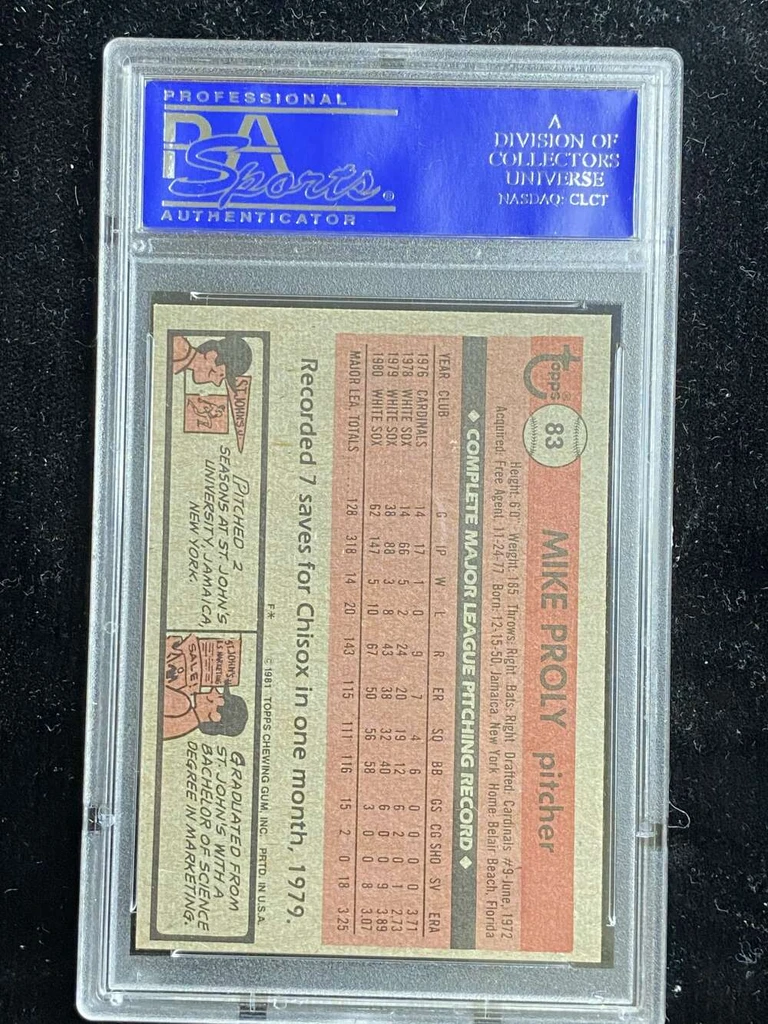 1981 Topps #83 Mike Proly White Sox PSA 8 NM-Mint