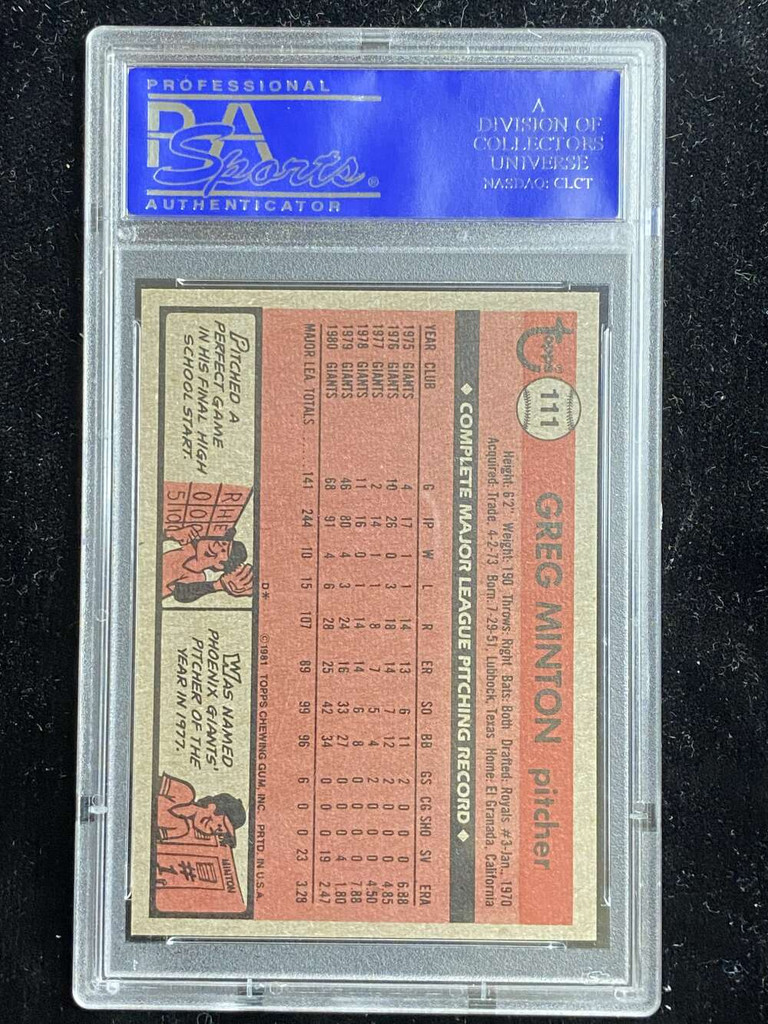 1981 Topps #111 Greg Minton Giants PSA 8 NM-Mint