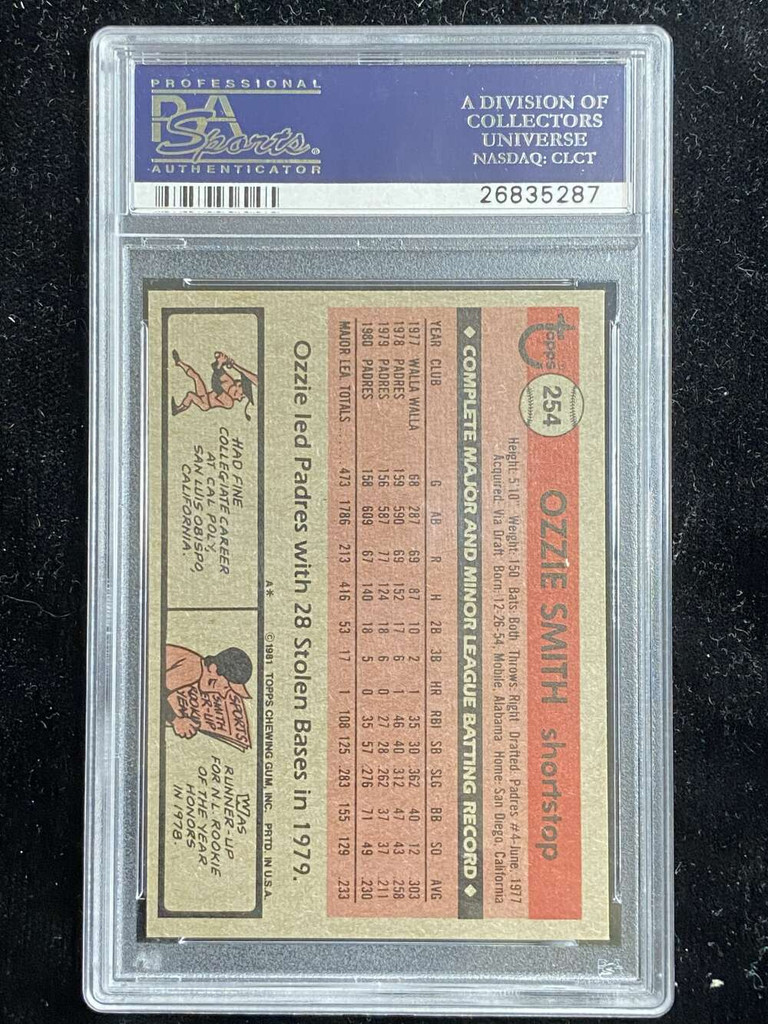 1981 Topps #254 Ozzie Smith Padres PSA 9 Mint