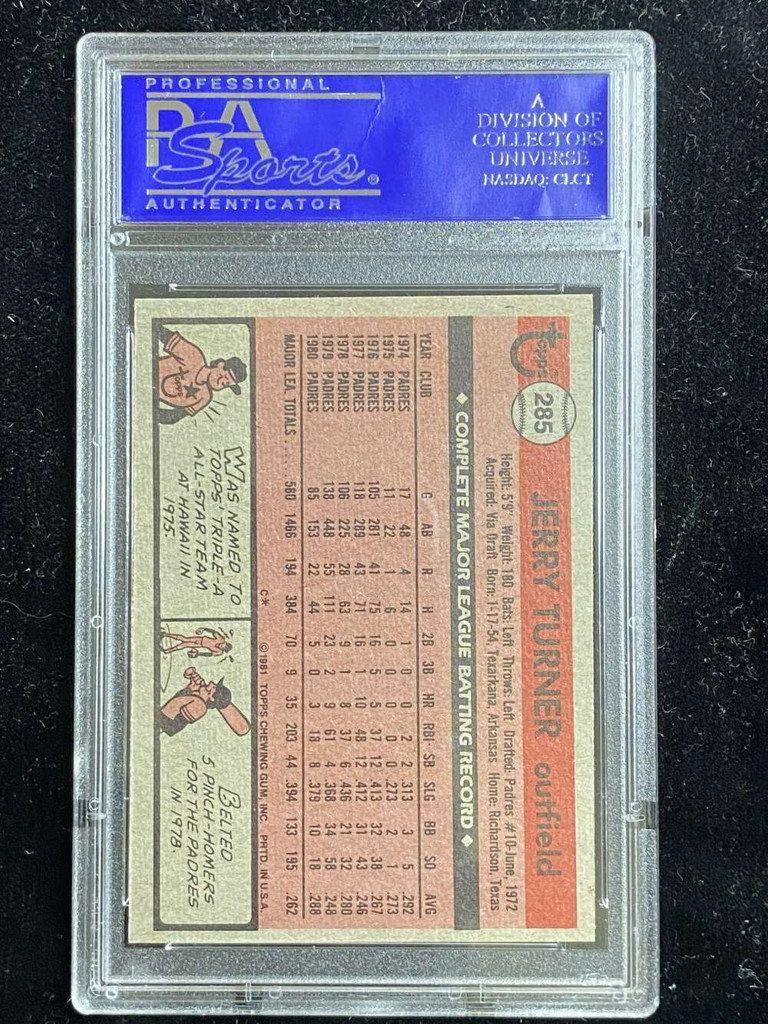 1981 Topps #285 Jerry Turner Padres PSA 8 NM-Mint