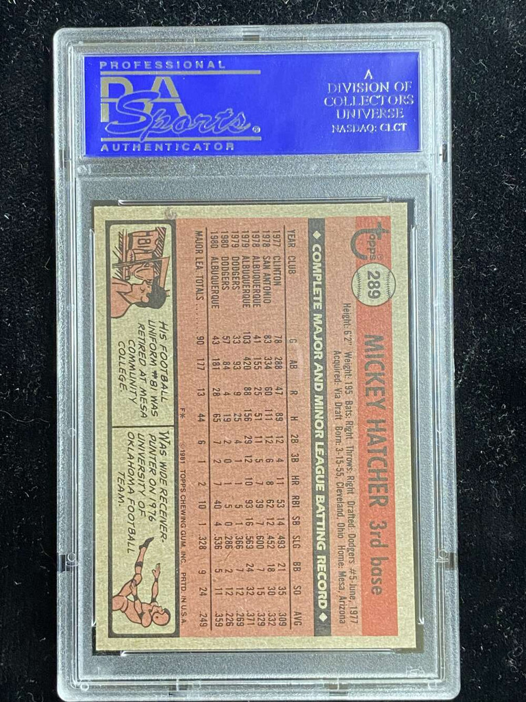 1981 Topps #289 Mickey Hatcher Dodgers PSA 8 NM-Mint