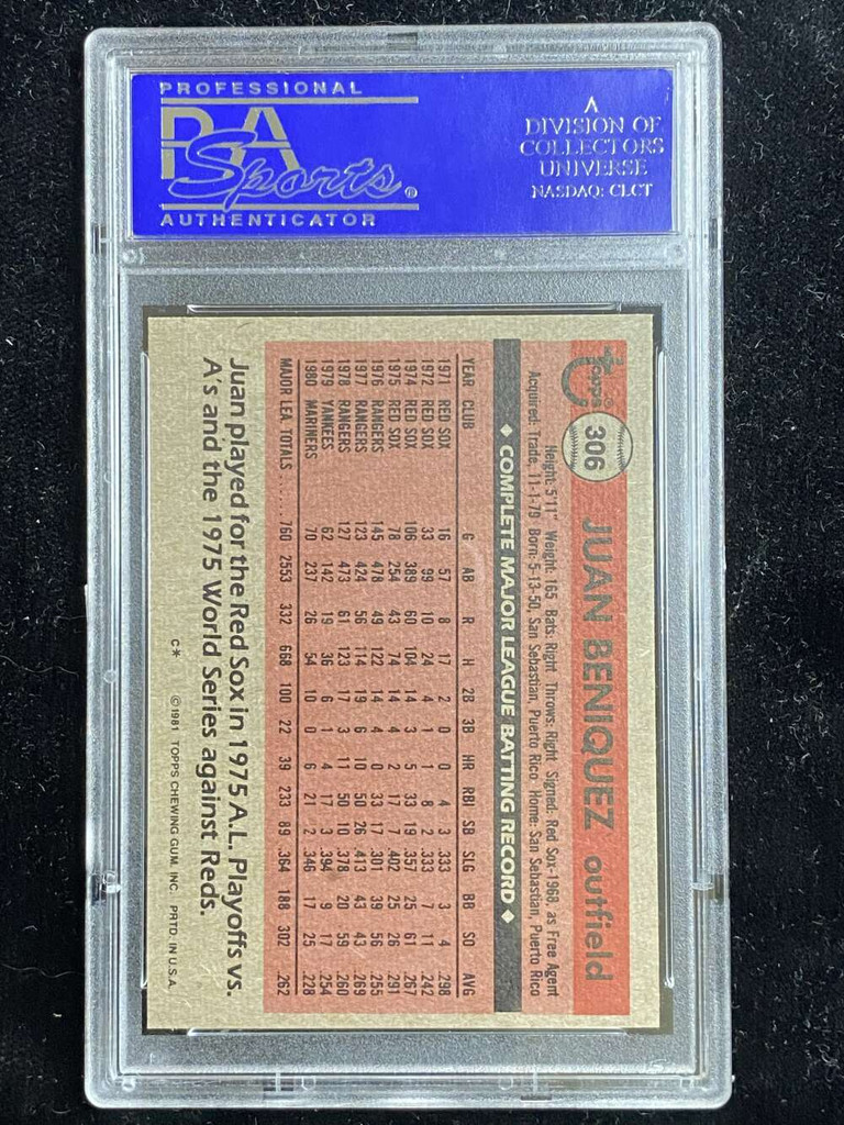 1981 Topps #306 Juan Beniquez Mariners PSA 8 NM-Mint