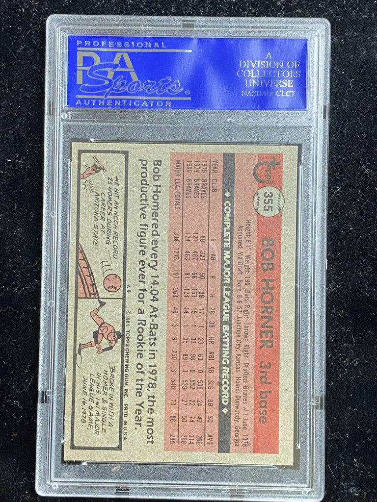 1981 Topps #355 Bob Horner Braves PSA 8 NM-Mint