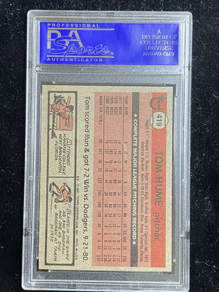 1981 Topps #419 Tom Hume Reds PSA 8 NM-Mint