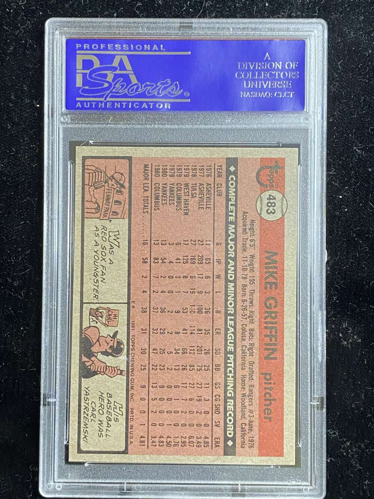 1981 Topps #483 Mike Griffin Yankees PSA 8 NM-Mint