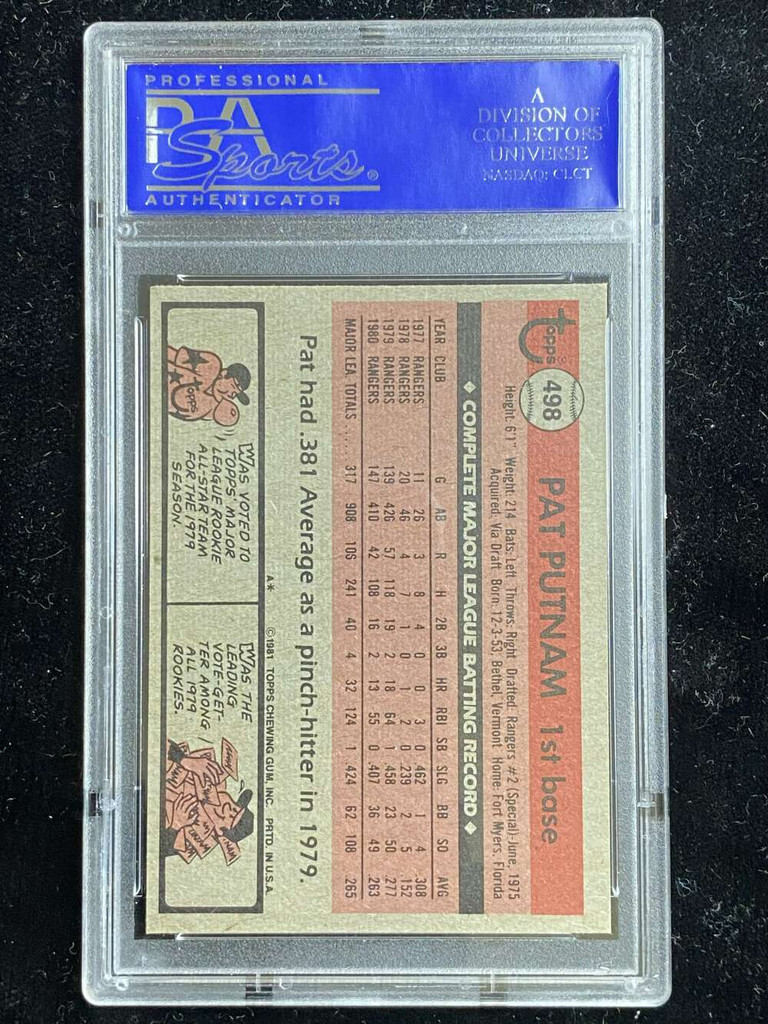 1981 Topps #498 Pat Putnam Rangers PSA 8 NM-Mint