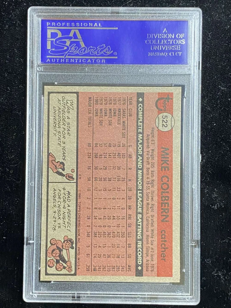 1981 Topps #522 Mike Colbern White Sox PSA 8 NM-Mint