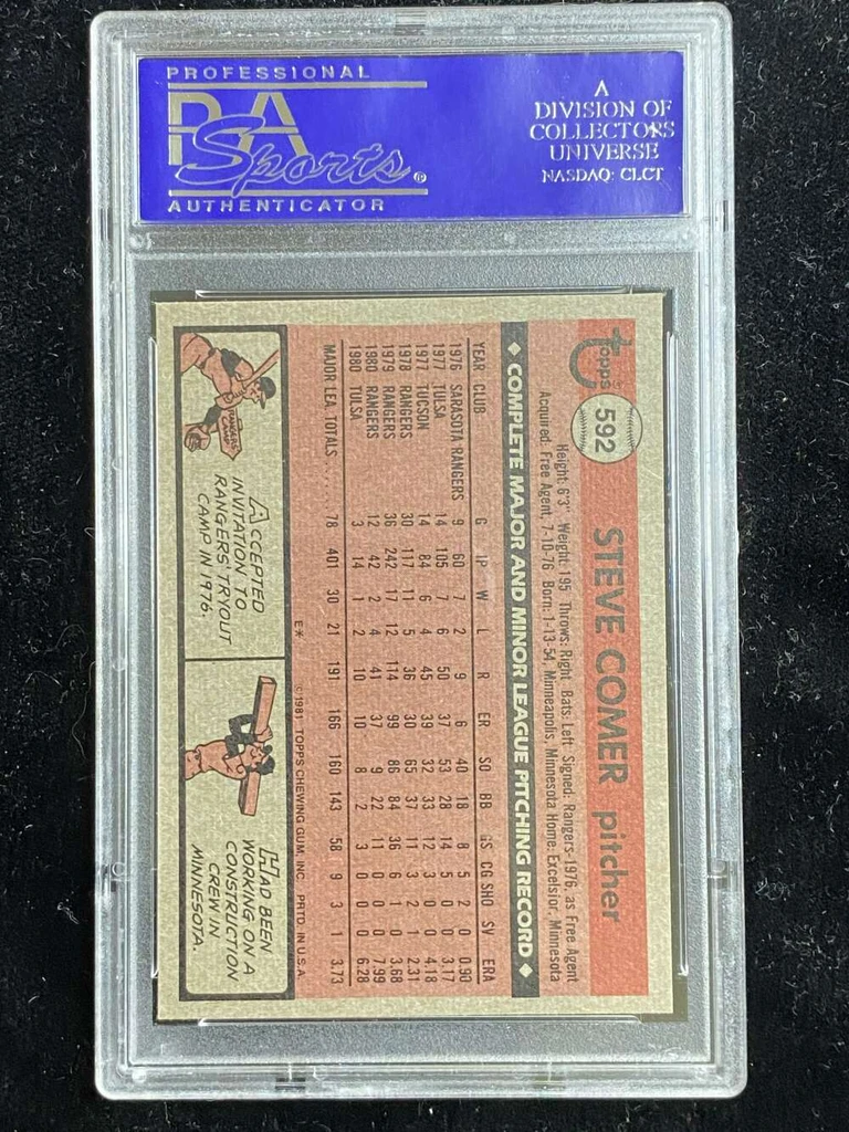 1981 Topps #592 Steve Comer Rangers PSA 8 NM-Mint