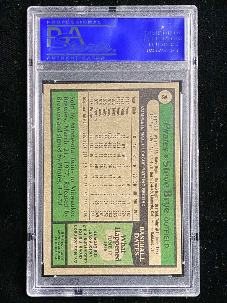 1979 Topps #28 Steve Brye Pirates PSA 8 NM-Mint