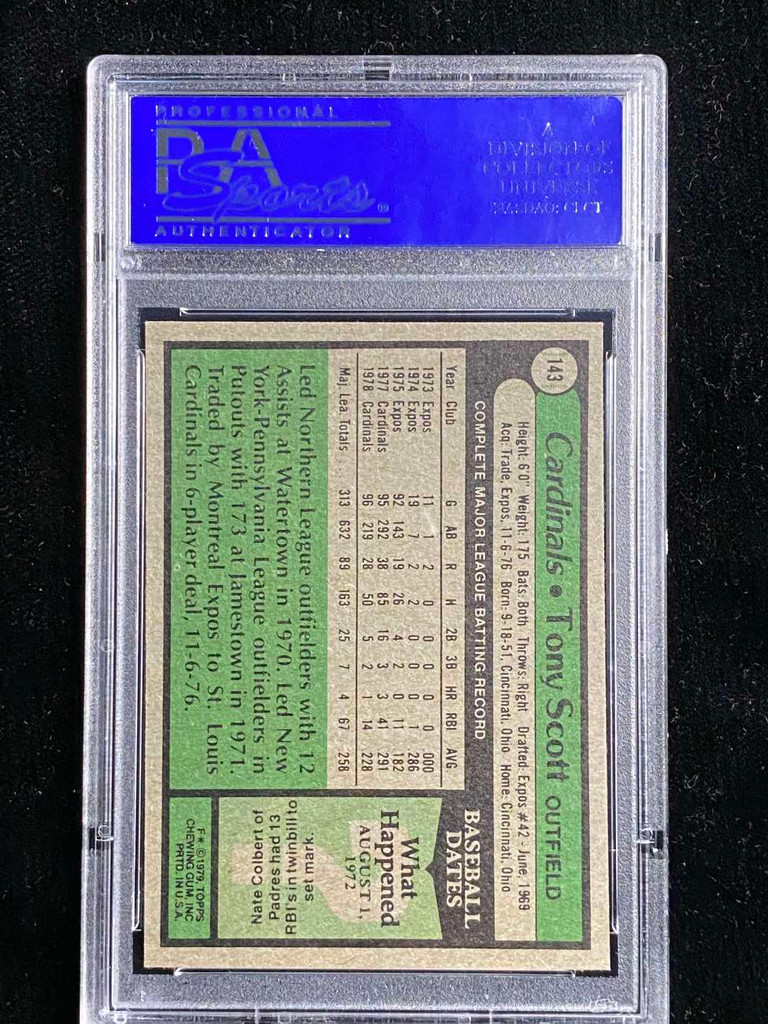 1979 Topps #143 Tony Scott Cardinals PSA 8 NM-Mint