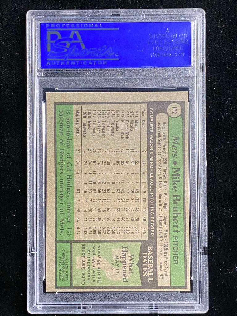1979 Topps #172 Mike Bruhert Mets PSA 8 NM-Mint