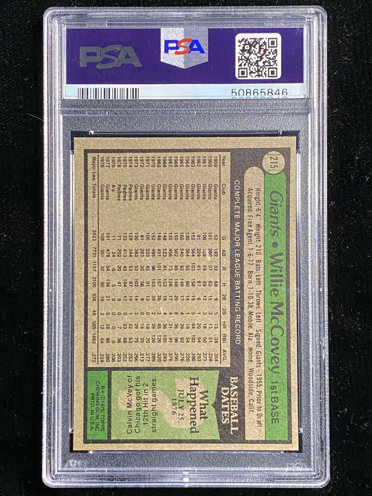 1979 Topps #215 Willie McCovey Giants PSA 8 NM-Mint