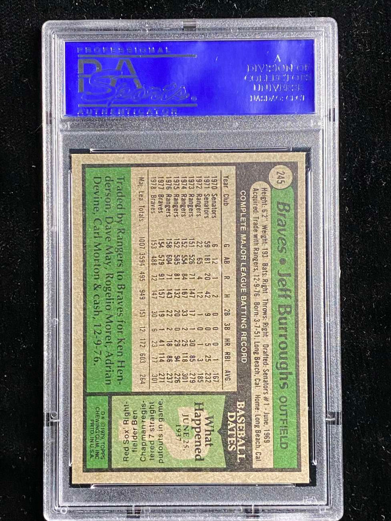 1979 Topps #245 Jeff Burroughs Braves PSA 8 NM-Mint
