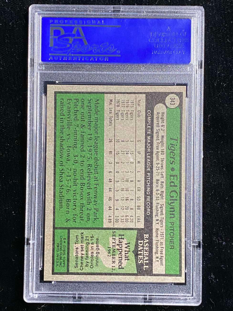 1979 Topps #343 Ed Glynn Tigers PSA 9oc Mint