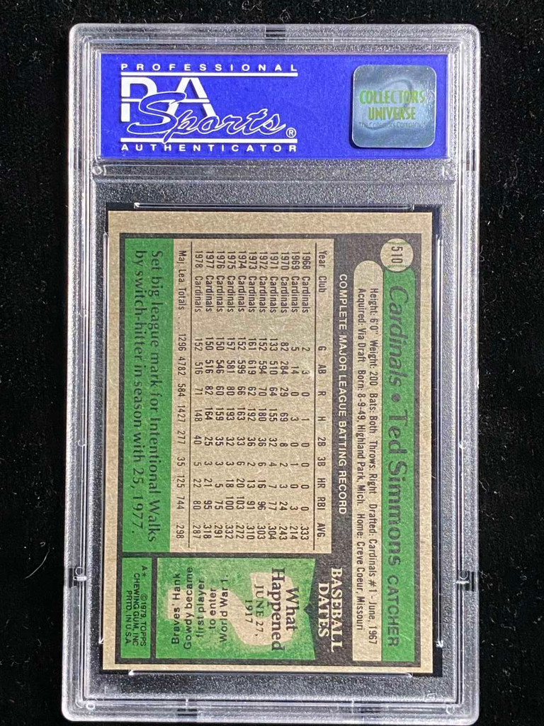 1979 Topps #510 Ted Simmons Cardinals PSA 8 NM-Mint