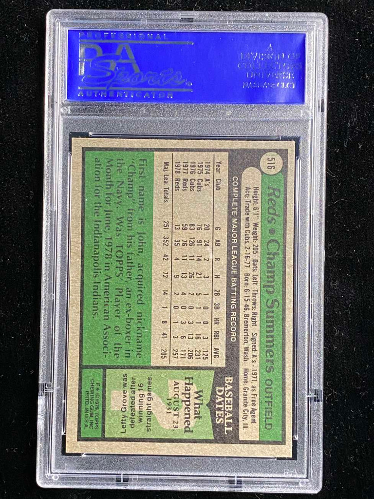 1979 Topps #516 Champ Summers Reds PSA 9 Mint