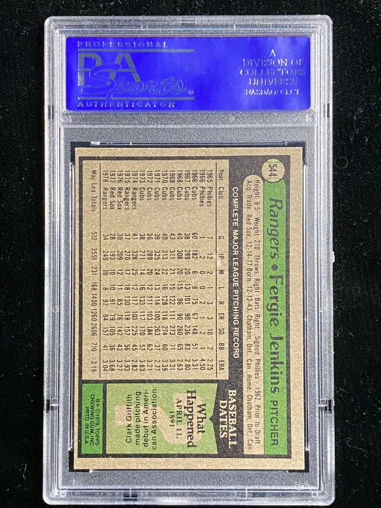 1979 Topps #544 Fergie Jenkins Rangers PSA 8 NM-Mint