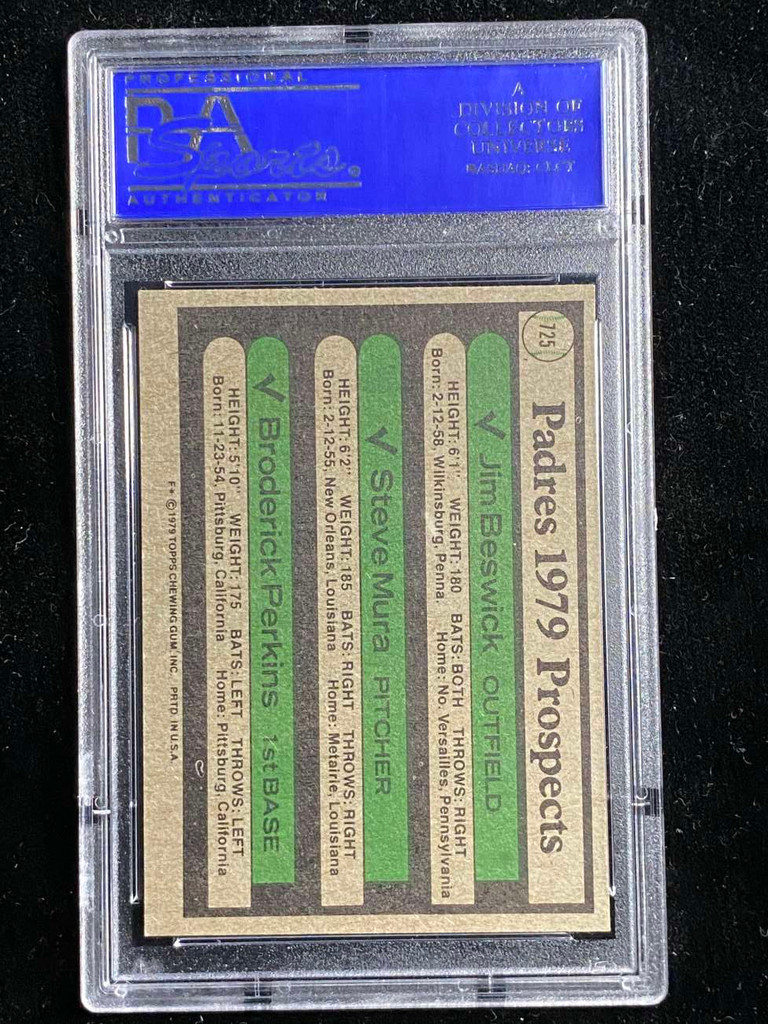 1979 Topps #725 Jim Beswick Padres PSA 8 NM-Mint Prospects Mura Perkins