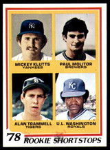 1978 Topps #707 Mickey Klutts/Paul Molitor/Alan Trammell/U.L. Washington Rookie Shortstops Near Mint+ RC Rookie  ID: 216730