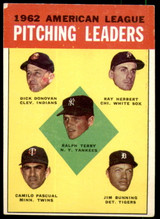 1963 Topps #   8 Terry/Donovan/Herbert/Pascual/Bunning AL Pitching Leaders Excellent  ID: 261299