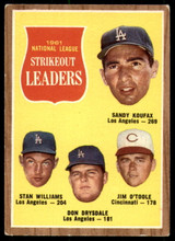 1962 Topps #60 Koufax/Williams/Drysdale/O'Toole N.L. Strikeout Leaders Excellent+ ID: 235591 1962 Topps #60 Koufax/Williams/Drysdale/O'Toole N.L. Strikeout Leaders Excellent+ ID: 235591