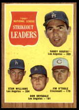 1962 Topps #60 Koufax/Williams/Drysdale/O'Toole N.L. Strikeout Leaders Excellent+  ID: 215265