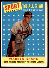 1958 Topps #494 Warren Spahn AS Very Good ID: 221778 1958 Topps #494 Warren Spahn AS Very Good ID: 221778