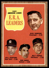 1962 Topps #55 Donovan/Stafford/Mossi/Pappas A.L. E.R.A. Leaders Ex-Mint ID: 236328 1962 Topps #55 Donovan/Stafford/Mossi/Pappas A.L. E.R.A. Leaders Ex-Mint ID: 236328