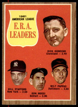 1962 Topps #55 Donovan/Stafford/Mossi/Pappas A.L. E.R.A. Leaders Excellent+ ID: 234634 1962 Topps #55 Donovan/Stafford/Mossi/Pappas A.L. E.R.A. Leaders Excellent+ ID: 234634