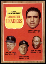1962 Topps #59 Pascual/Ford/Bunning/Juan Pizarro A.L. Strikeout Leaders Excellent+ ID: 251382 1962 Topps #59 Pascual/Ford/Bunning/Juan Pizarro A.L. Strikeout Leaders Excellent+ ID: 251382