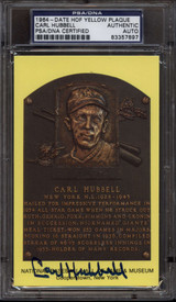 Carl Hubbell Yellow HOF Plaque Postcard Signed Card  PSA/DNA Auto *897