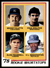 1978 Topps #707 Mickey Klutts/Paul Molitor/Alan Trammell/U.L. Washington Rookie Shortstops Ex-Mint RC Rookie ID: 145808
