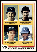 1978 Topps #707 Mickey Klutts/Paul Molitor/Alan Trammell/U.L. Washington Rookie Shortstops Excellent RC Rookie