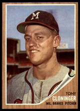 1962 Topps #63 Tony Cloninger Ex-Mint RC Rookie ID: 188880 1962 Topps #63 Tony Cloninger Ex-Mint RC Rookie ID: 188880