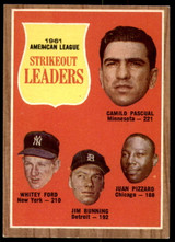 1962 Topps #59 Pascual/Ford/Bunning/Juan Pizarro A.L. Strikeout Leaders Excellent+  ID: 194598