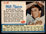 1962 Post Cereal #34 Milt Pappas Very Good  ID: 144145