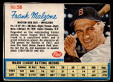 1962 Post Cereal #58 Frank Malzone Very Good  ID: 144204