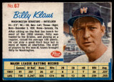 1962 Post Cereal #67 Billy Klaus Very Good  ID: 144231