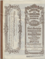 1943 VIRGINIA AND CAROLINA SOUTHERN RAILROAD CO. FIRST MORTAGE CANCELLED  #*